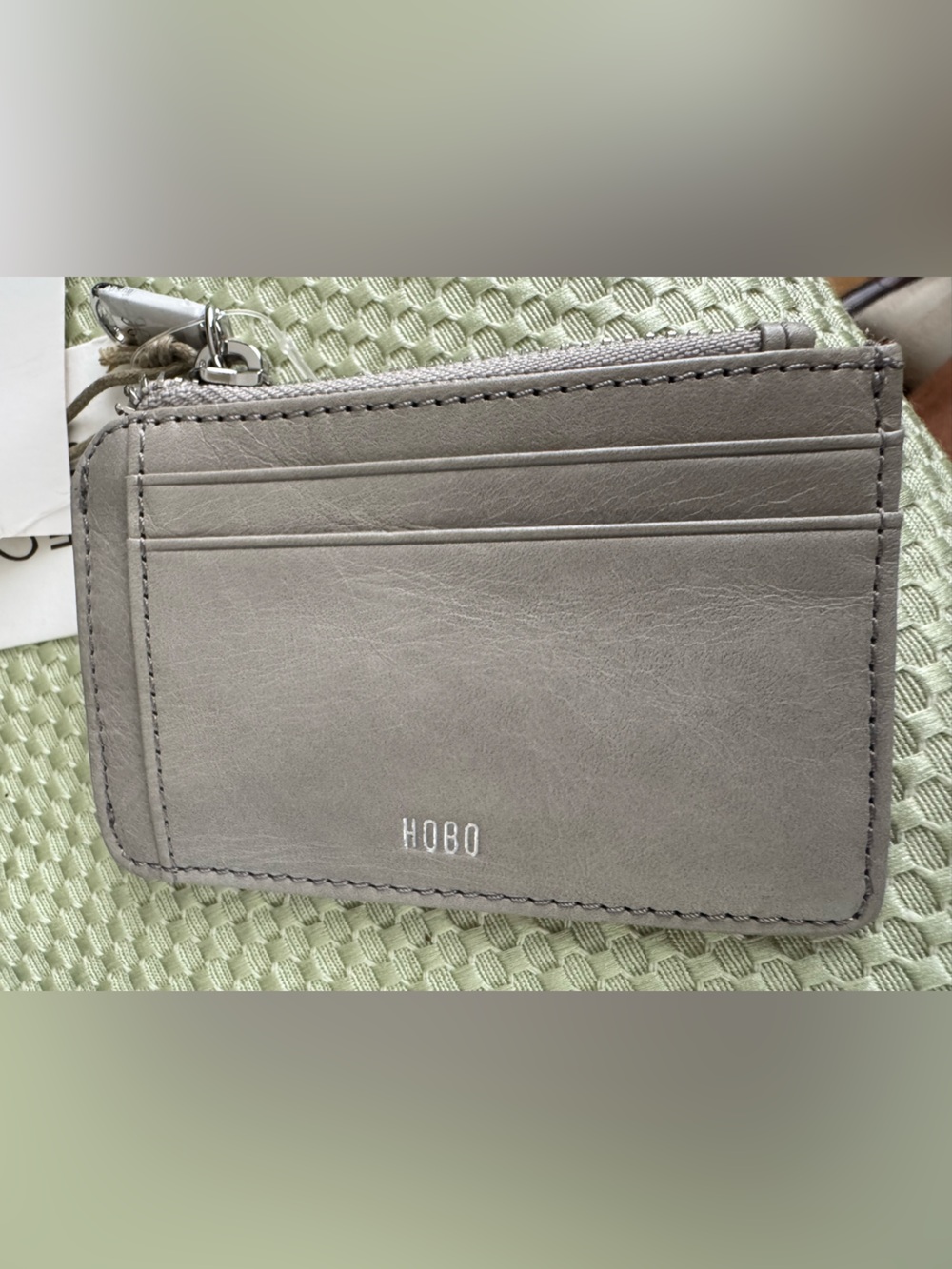 HOBO Gray Cloud Leather Card Case with Zip and Key Ring 3”x4.5” NWT